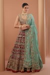 Buy_HOUSE OF SUPRIYA_Wine Lehenga And Blouse Raw Silk Embroidery Zardozi Sweetheart Neck Bridal Set _at_Aza_Fashions