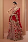 Buy_HOUSE OF SUPRIYA_Red Lehenga And Blouse Raw Silk Embroidery Zardozi Leaf Neck Work Bridal Set _at_Aza_Fashions