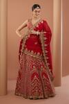 HOUSE OF SUPRIYA_Red Lehenga And Blouse Raw Silk Embroidery Zardozi Leaf Neck Work Bridal Set _Online_at_Aza_Fashions