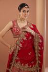 Shop_HOUSE OF SUPRIYA_Red Lehenga And Blouse Raw Silk Embroidery Zardozi Leaf Neck Work Bridal Set _Online_at_Aza_Fashions