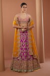 HOUSE OF SUPRIYA_Purple Lehenga And Blouse Raw Silk Embroidery Zardozi Floral Hand Bridal Set _Online_at_Aza_Fashions