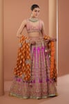 HOUSE OF SUPRIYA_Purple Lehenga And Blouse Raw Silk Embroidery Zardozi Floral Stripe Set _Online_at_Aza_Fashions