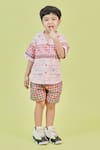 Buy_Little Shiro_Pink Poplin Cotton Print Puppy Love And Houndstooth Shirt With Shorts _at_Aza_Fashions