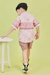 Shop_Little Shiro_Pink Poplin Cotton Print Puppy Love And Houndstooth Shirt With Shorts _at_Aza_Fashions