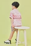 Little Shiro_Pink Poplin Cotton Print Puppy Love And Houndstooth Shirt With Shorts _Online_at_Aza_Fashions