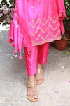 Shop_Pink City by Sarika_Pink Kurta And Pant Silk Chanderi Printed Floral Round Embroidered Set _Online_at_Aza_Fashions