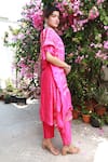 Buy_Pink City by Sarika_Pink Kurta And Pant Silk Chanderi Printed Floral Round Embroidered Set 