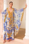 Zariaah_White Chiffon Printed Floral Open Santorini Sunkiss Cape  _Online_at_Aza_Fashions