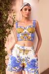 Buy_Zariaah_White Viscose Silk Printed Floral Sweetheart Bustier With Shorts _at_Aza_Fashions