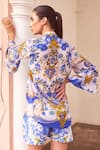 Shop_Zariaah_White Viscose Silk Printed Floral Band Collar Santorini Shirt  _at_Aza_Fashions