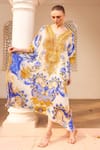 Buy_Zariaah_White Viscose Silk Printed Floral Plunge V-neck Swirl Kaftan  _Online_at_Aza_Fashions