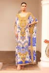 Zariaah_White Viscose Silk Printed Floral Round Kaftan  _Online_at_Aza_Fashions