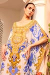 Buy_Zariaah_White Viscose Silk Printed Floral Round Kaftan  _Online_at_Aza_Fashions