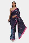 Buy_Satya Paul_Grey Satin Georgette Song Of Celeste Geometric Saree With Running Blouse _at_Aza_Fashions