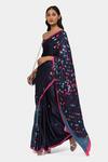 Satya Paul_Grey Satin Georgette Song Of Celeste Geometric Saree With Running Blouse _Online_at_Aza_Fashions