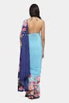 Shop_Satya Paul_Blue Crepe Printed Lotus Lagoon Saree _at_Aza_Fashions