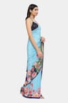 Buy_Satya Paul_Blue Crepe Printed Lotus Lagoon Saree _Online_at_Aza_Fashions