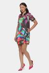 Satya Paul_Fuchsia Satin Printed Abstract Collar Playtime Dress _Online_at_Aza_Fashions