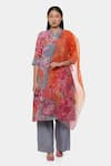 Buy_Satya Paul_Grey Crepe Printed Floral Mandarin Collar And Kurta Set _at_Aza_Fashions