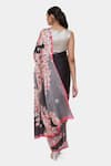 Shop_Satya Paul_Black Satin Georgette Printed Hibiscus Flower Singular Border Saree _at_Aza_Fashions