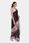 Buy_Satya Paul_Black Satin Georgette Printed Hibiscus Flower Singular Border Saree _Online_at_Aza_Fashions