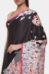 Shop_Satya Paul_Black Satin Georgette Printed Hibiscus Flower Singular Border Saree _Online_at_Aza_Fashions