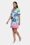 Satya Paul_Green Neoprene Collared Bloom And Boom Print Dress _Online_at_Aza_Fashions