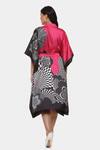 Shop_Satya Paul_Black Satin V-neck I See Holidays Trippy Print Kaftan _at_Aza_Fashions