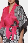 Shop_Satya Paul_Black Satin V-neck I See Holidays Trippy Print Kaftan _Online_at_Aza_Fashions