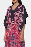 Shop_Satya Paul_Black Crepe Bows V-neck Weekend Chill Printed Kaftan _Online_at_Aza_Fashions