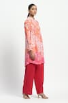 Buy_Satya Paul_Orange Linen Printed Frangipani Flower Float Mandarin Collar Confetti Kurta _Online_at_Aza_Fashions