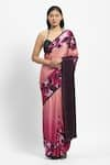 Buy_Satya Paul_Purple Georgette Satin Printed Interlude Embellished Saree With Running Blouse _at_Aza_Fashions