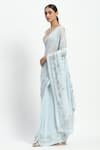 Satya Paul_Blue Viscose, Cloud Recesses Border Embellished Saree With Running Blouse _Online_at_Aza_Fashions