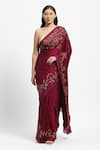 Buy_Satya Paul_Wine Polyester Satin Chiffon Embroidered Empress Saree With Running Blouse _at_Aza_Fashions