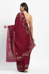 Shop_Satya Paul_Wine Polyester Satin Chiffon Embroidered Empress Saree With Running Blouse _at_Aza_Fashions