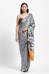 Buy_Satya Paul_Grey Georgette Satin Embellished Floral Illumina Saree With Running Blouse _at_Aza_Fashions