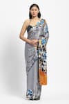 Buy_Satya Paul_Grey Georgette Satin Embellished Floral Illumina Saree With Running Blouse _Online_at_Aza_Fashions