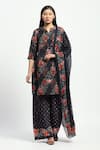 Buy_Satya Paul_Blue Silk Organza Print Rose Notched Collar Vine Kurta Pant Set_at_Aza_Fashions
