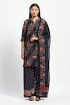 Buy_Satya Paul_Blue Silk Organza Print Rose Notched Collar Vine Kurta Pant Set_Online_at_Aza_Fashions