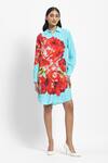 Buy Satya Paul Blue Viscose, Crepe Collared Skies And Cheese Print Dress at Aza Fashions Buy_Satya Paul_Blue Viscose, Crepe Collared Skies And Cheese Print Dress _at_Aza_Fashions