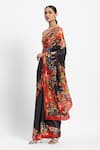 Buy_Satya Paul_Grey Georgette Satin Print Floral Of The Wood Dragon Saree With Running Blouse _Online_at_Aza_Fashions