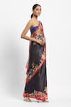 Shop_Satya Paul_Grey Georgette Satin Print Floral Of The Wood Dragon Saree With Running Blouse _Online_at_Aza_Fashions