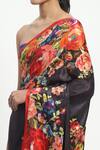 Satya Paul_Grey Georgette Satin Print Floral Of The Wood Dragon Saree With Running Blouse _at_Aza_Fashions