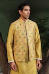 Label Niti Bothra_Yellow Silk Chanderi Print Floral Flower Vine Bundi Kurta Set _Online_at_Aza_Fashions