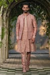 Label Niti Bothra_Pink Silk Chanderi Print Floral Kurta With Churidar_Online_at_Aza_Fashions