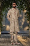 Buy_Label Niti Bothra_Ivory Silk Chanderi Print Floral Kurta With Churidar_at_Aza_Fashions