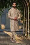 Buy_Label Niti Bothra_Ivory Silk Chanderi Print Floral Kurta With Churidar_Online_at_Aza_Fashions