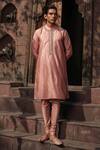 Shop_Label Niti Bothra_Pink Silk Chanderi Print Floral Quilted Bundi Kurta Set_at_Aza_Fashions