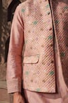 Buy_Label Niti Bothra_Pink Silk Chanderi Print Floral Quilted Bundi Kurta Set_Online_at_Aza_Fashions