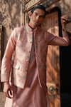 Label Niti Bothra_Pink Silk Chanderi Print Floral Quilted Bundi Kurta Set_at_Aza_Fashions